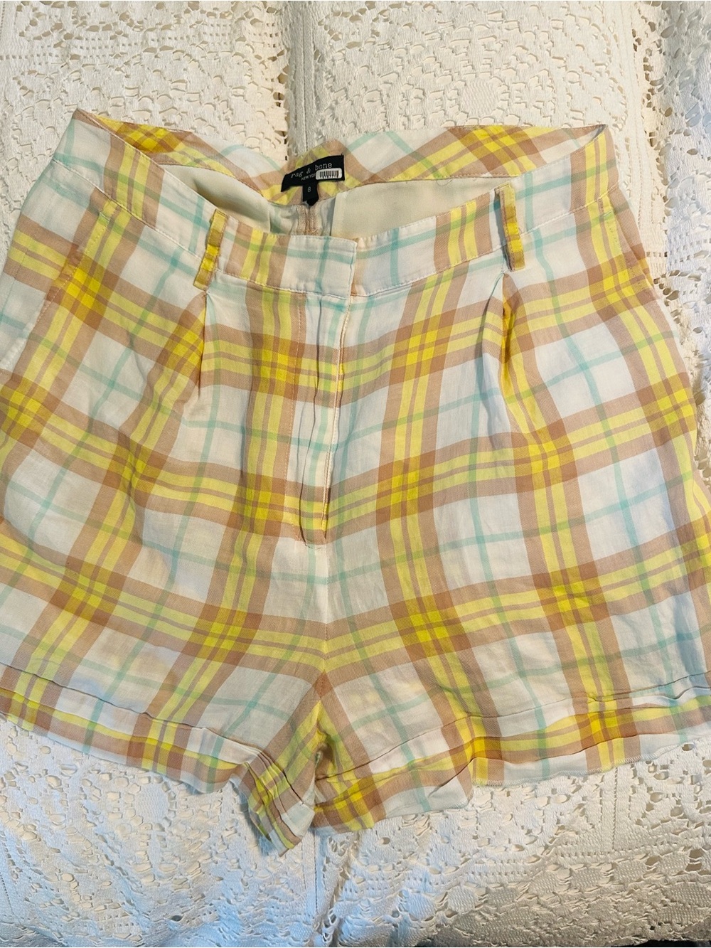 rag & bone Plaid High-Rise Women’s Shorts in Yellow and Tan Size 8